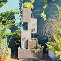 Tankana Tiered Water Fountain Outdoor Garden - Waterfall Patio Freestanding Cascade Fountains Concrete Artistry Modern Style with LED Lights for Yard Pool Home Decor, 41.5 inches Tall