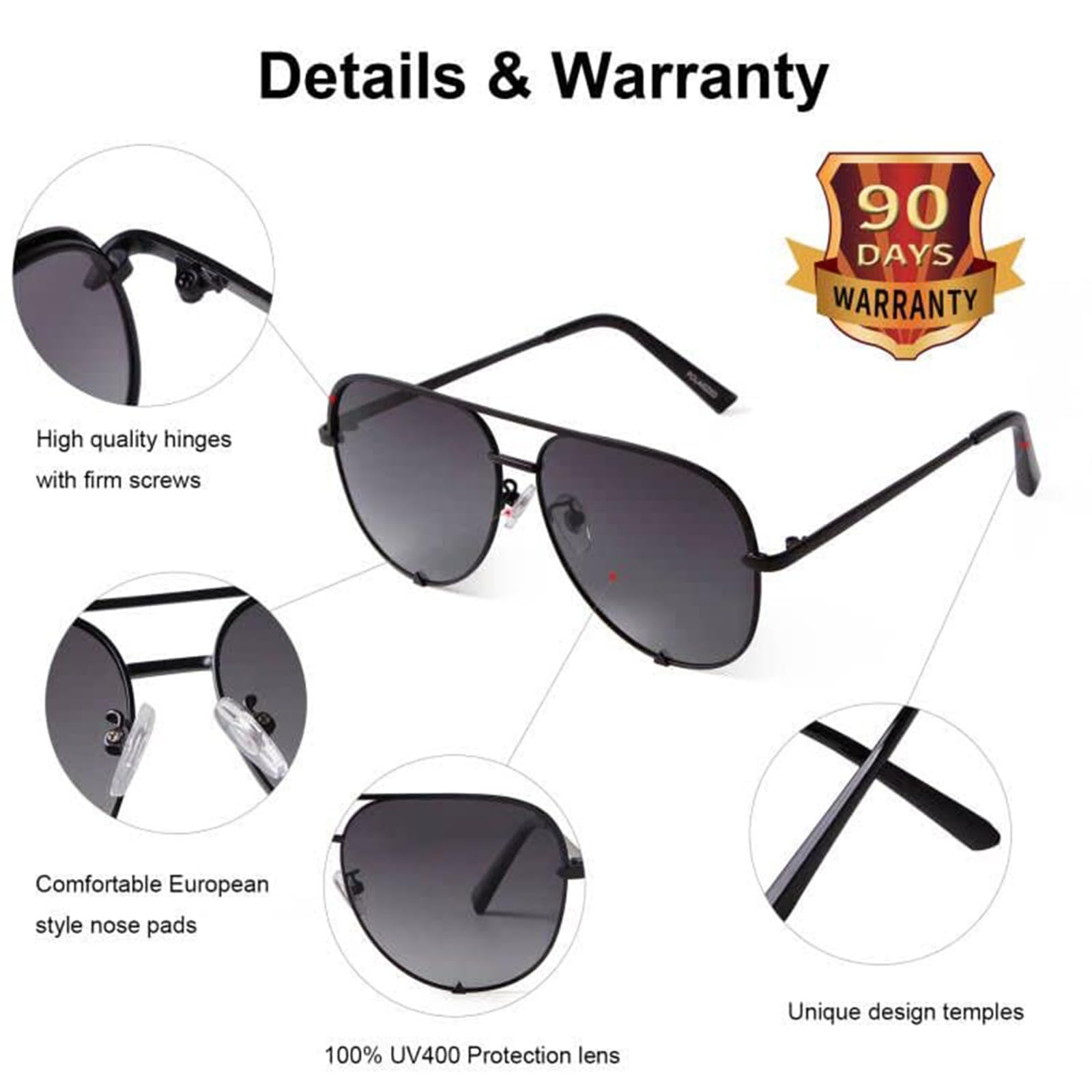 SORVINO Klassische übergroße Damen-Sonnenbrille, UV400-Schutz, 2 Stück, Schwarz + Farbverlauf (polarisiert), Oversized, 2 Stück – Schwarz + Farbverlauf (polarisiert), Oversized