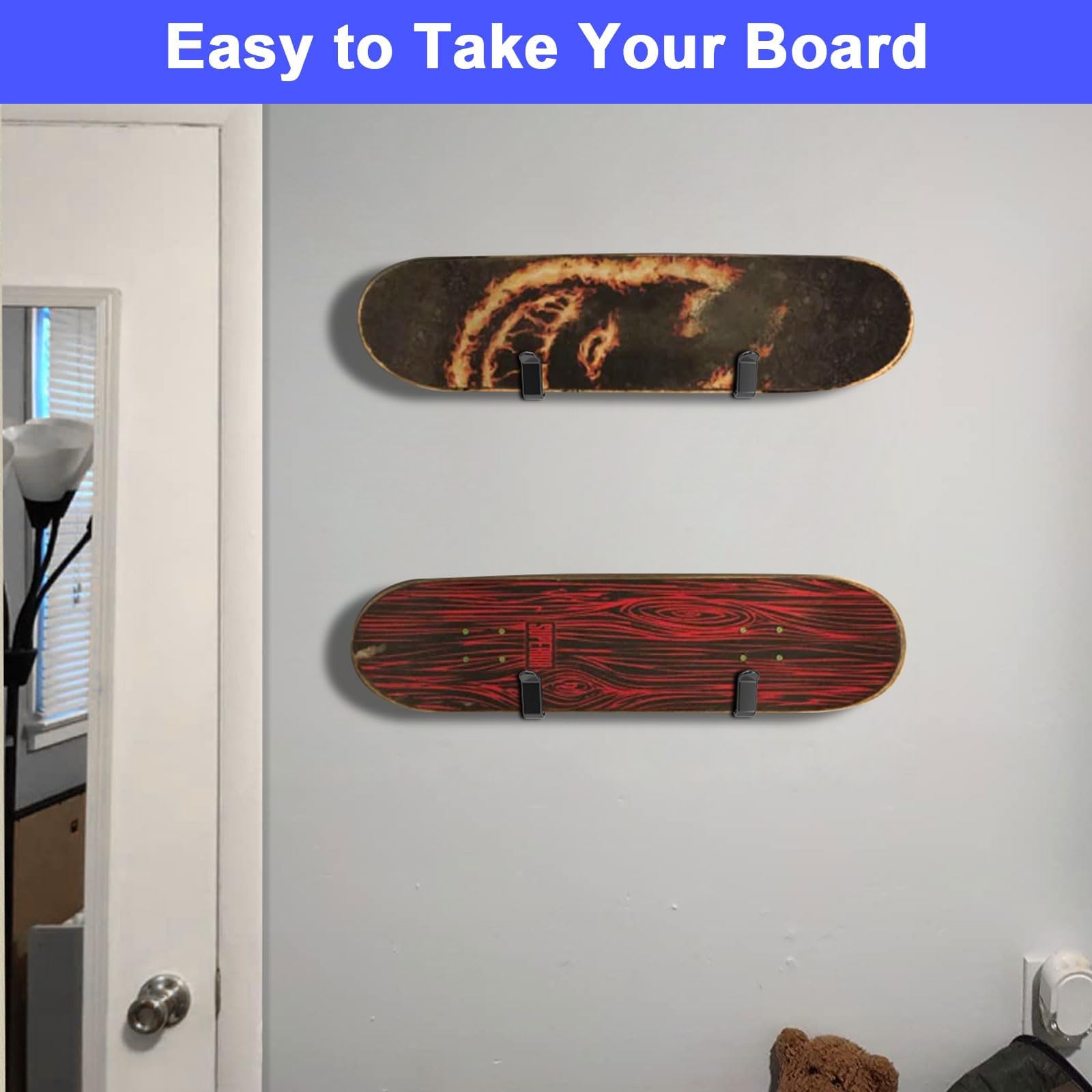 Soporte de Pared para Monopatín, Snowboard Skateboard Wall Mount, Soporte Pared Skate Horizontales, para Tablas de Skate, Longboards y Tablas de Snowboard