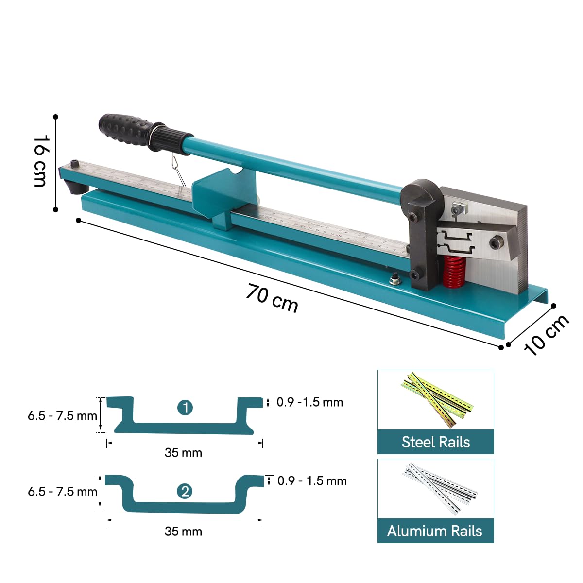 BreeRainz Hutschiene Schneider 35mm, Doppelnut DIN Schienen Schneider mit 50cm Lineal, Gratfreier Schnitt ohne Nacharbeit, Kraftsparende Hebelmechanik, Profi Werkzeug für Elektriker & Schaltschrankbau