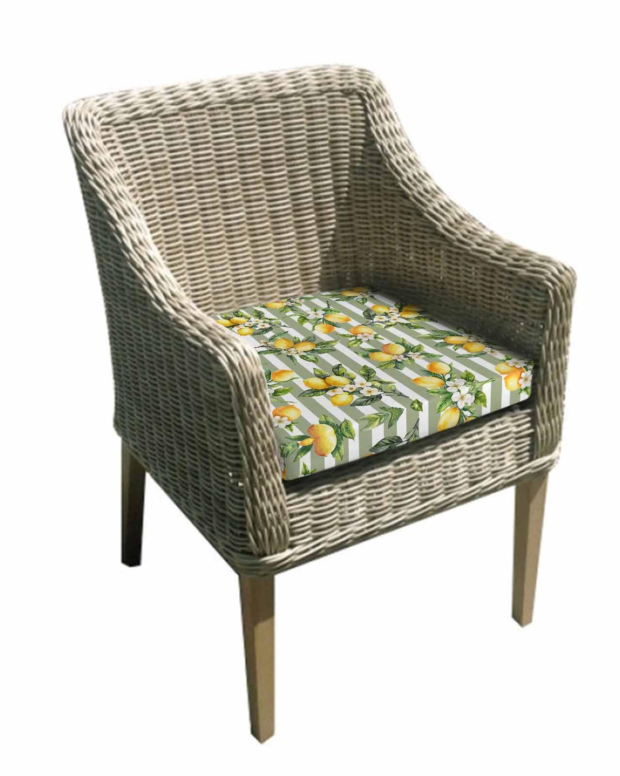 2 Pack Spring Lemon Waterproof Cushion Covers with Ties, Outdoor Patio Chaise Lounge Chair Seat Cushion Slip Covers Replacement(Only Cover) Botanical Plants Sage Green Stripes 20