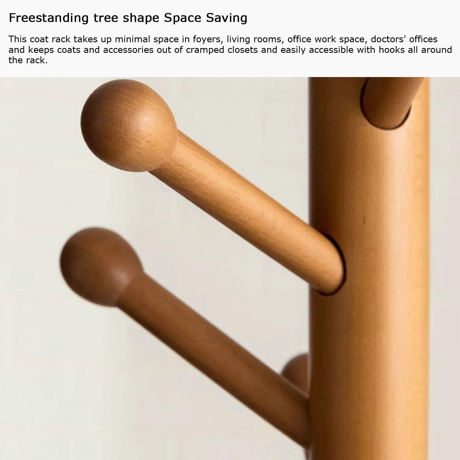 Stabiler Garderobenständer aus Holz Freistehender Garderobenständer mit 10 Haken, Garderobenständer für Den Flureingang, Hutständer für Kleidung,Walnut Color