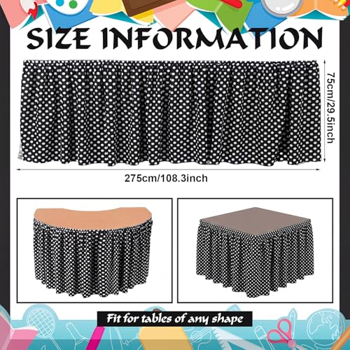 Image of Oudain 9 ft Black and White Polka Dots Table Skirt Cloths for Teacher Desk Boho Wrinkle Polka Dots Table Cover Skirt for Kindergarten Classroom Kidney Shaped Desk Back to School Supplies