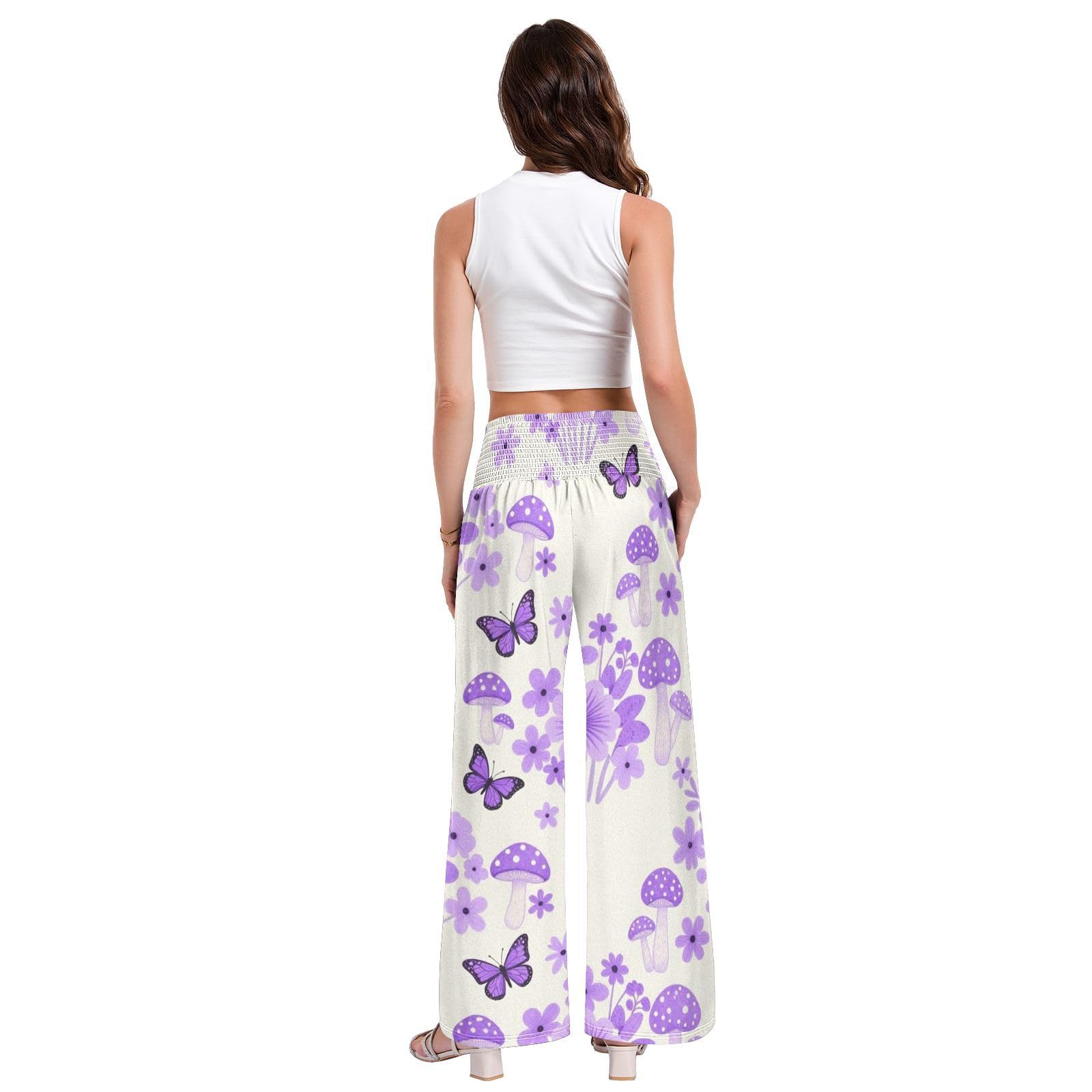 Lilla Butterfly Bloom pantaloni da donna a gamba larga a vita alta vestibilità ampia estate