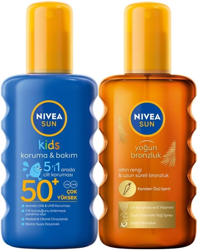 NIVEA Sun Güneş Koruyucu Aile Kişisel Bakım Seti,SPF50+ Çocuk Güneş Kremi 200 ml,Bronzlaştırıcı Güneş Yağı