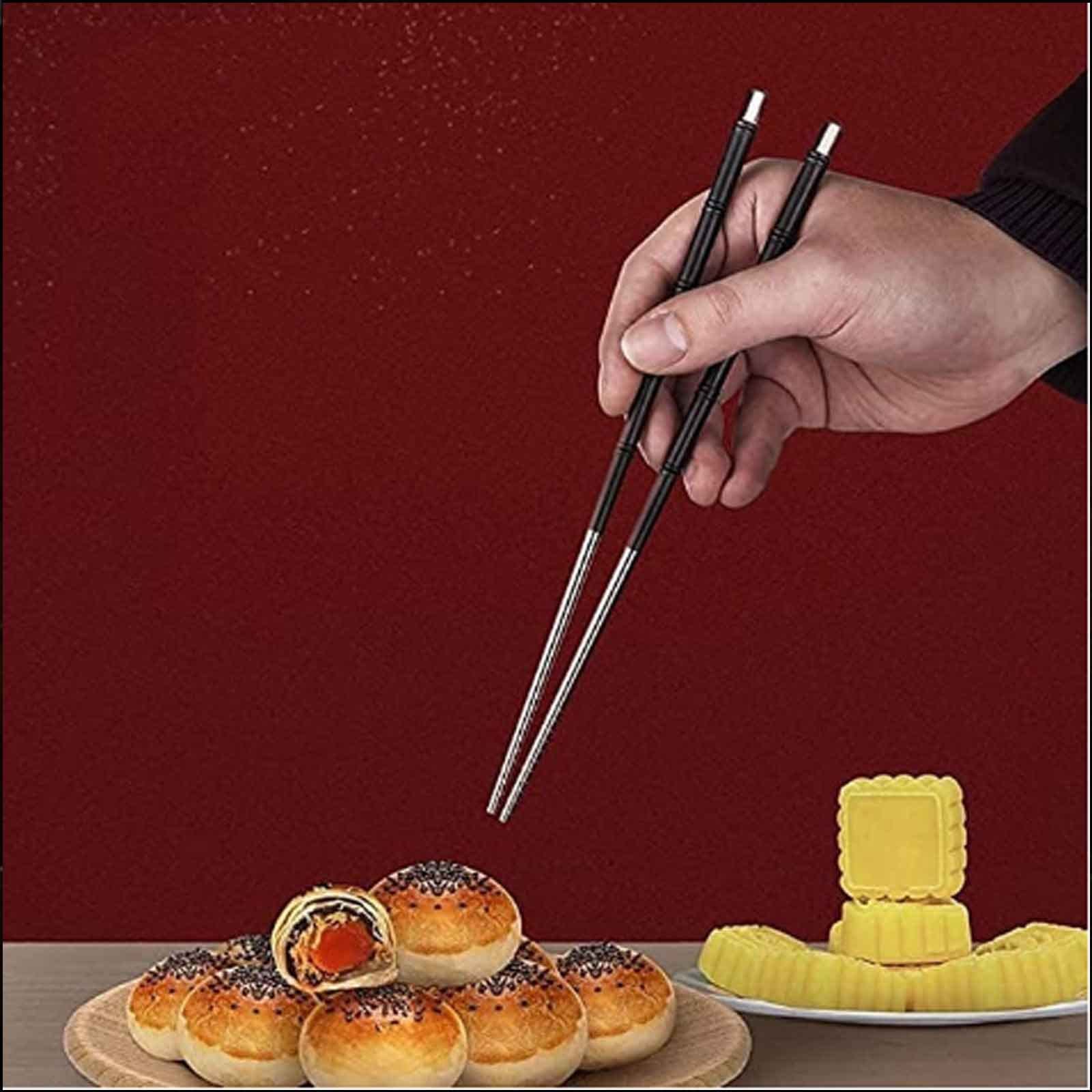 Bacchette, Bacchette Cinesi Lavabili Fughe riutilizzabili, Bacchette di Metallo, Bacchette d'Argento 999, Set di Bacchette in Legno Ebano, Riutilizzabile, lavastoviglie (Size : 2)