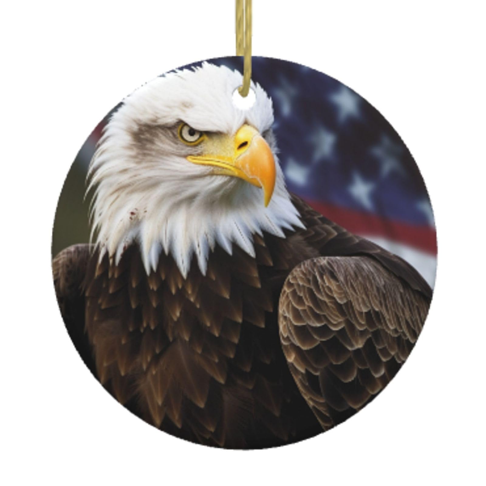 Ceramic Christmas Tree Hanging Ornaments with Gold Ropes Christmas Tree Decorations Round Ceramic American Bald Eagle Pendant Keepsake Decorations for Holiday Xmas Gift Ideas