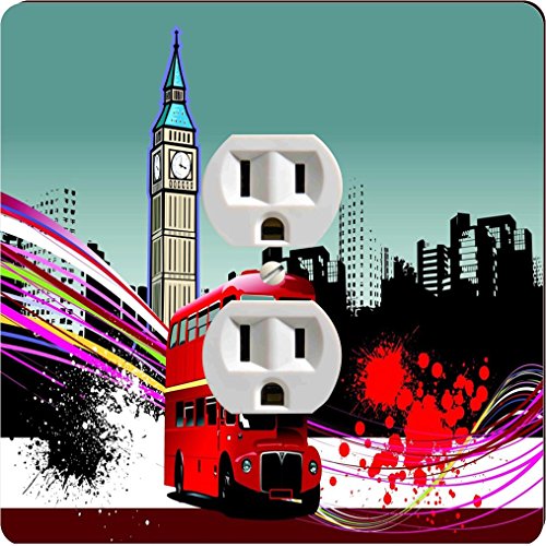 Plaque de sortie de câble motif bus londonien cache-prise mural 9236