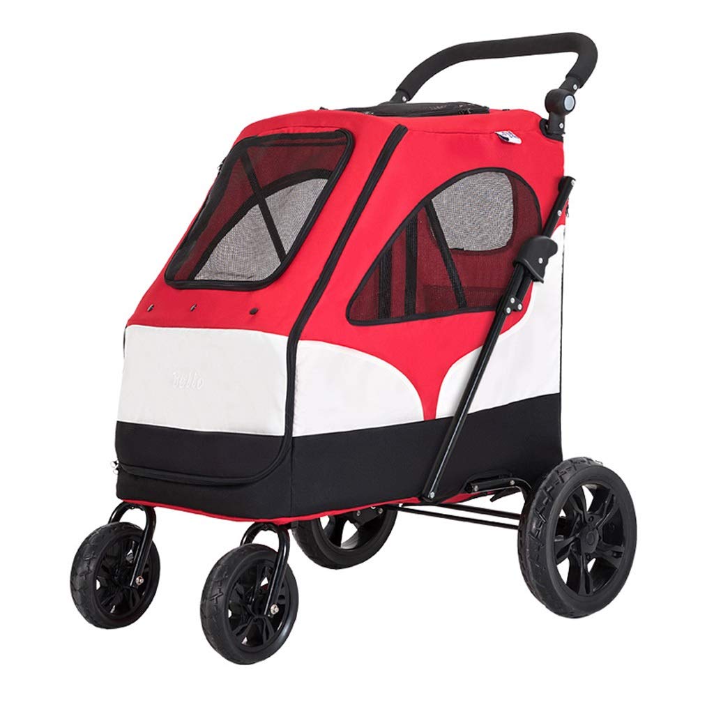 HHGO Dog stroller for small medium large dogs, foldable lightweight travel pet puppy pushchair pram buggy 4 wheel, adjustable armrest height, up to 50kg