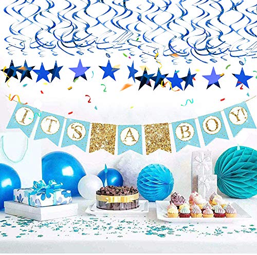 Image of BEISHIDA Blue Star Hanging Swirl Decorations,Hanging Gold Party Supplies for Graduation Wedding Baby Shower Decorations,Pack of 15
