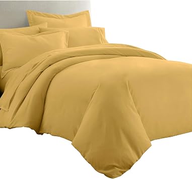 Royal Tradition 8 Pieces Bed in a Bag Set Queen Size, Viscose from Bamboo, Solid Gold Sheet Set & Duvet Cover Set + White Down Alternative Comforter