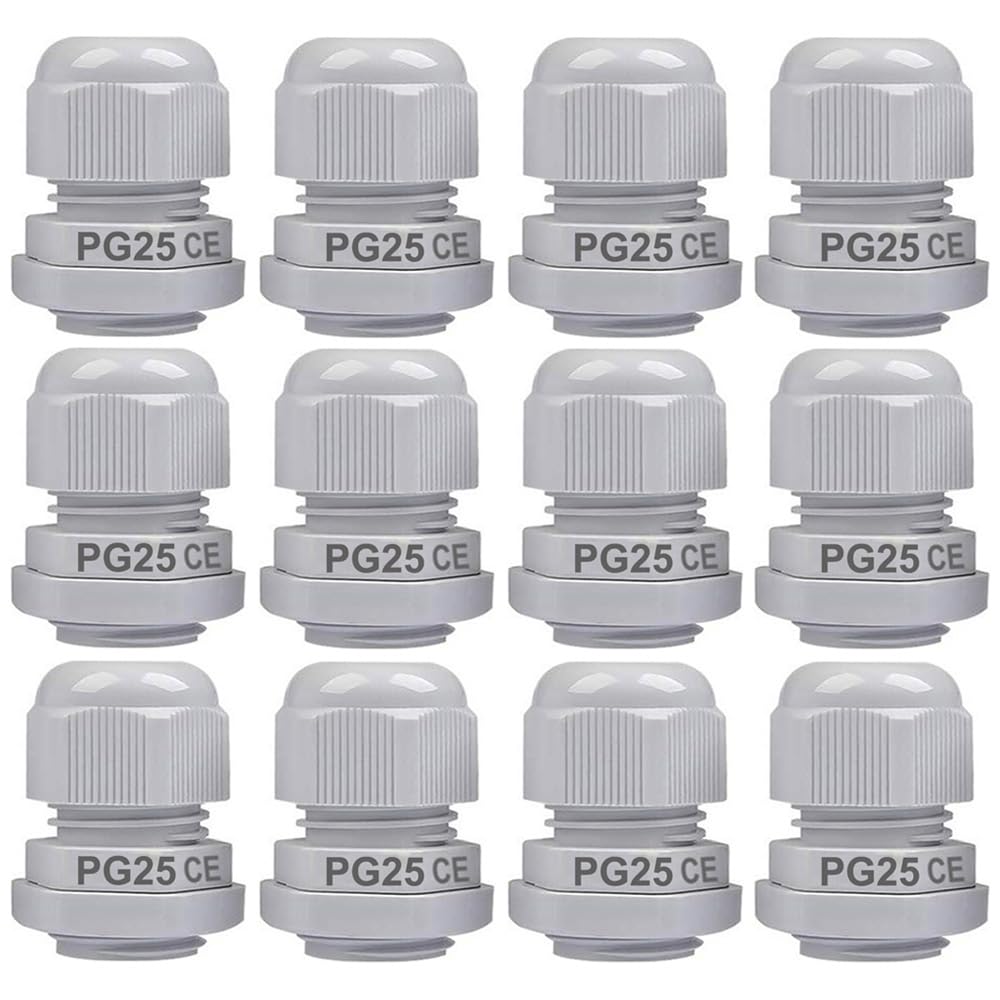 Gebildet 12Pcs Cable Gland, PG25 Plastic Waterproof Adjustable 16mm-21mm IP68 Cable Gland Joint with Rubber Gaskets, Wire Protector (White) โ image 1