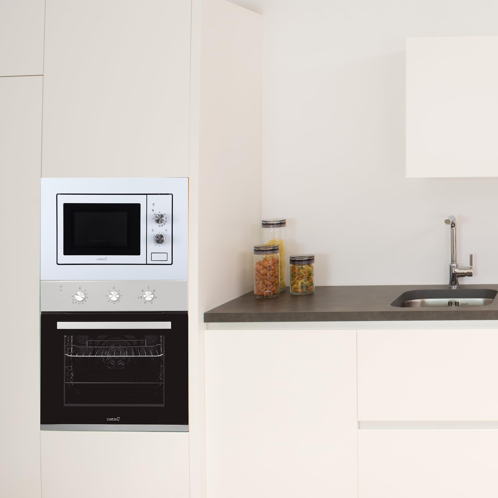 CATA - MMA 20 WH - Micro-ondes encastrable - Blanc - Intérieur en acier inoxydable - Installation dans un meuble haut - 5 niveaux de puissance - Gril de 1000 W - Avec minuterie - 20 L - Largeur 60 cm