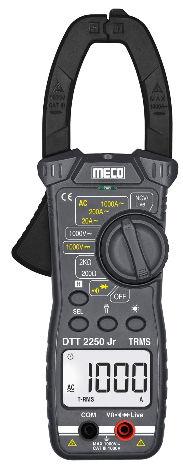 MECO 2250 Jr Digital Clamp Meter 1000A AC TRMS Manual Ranging, 3½ Digit, 1999 Counts, Data Hold, Torchlight, Backlight, NCV (LCD, Buzzer & EF Strength), Live Test, APO By Skyking-image-49