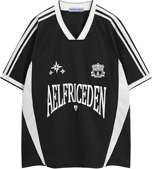 Aelfric Eden Jersey Shirts Women Oversized Mesh V Neck Graphic Tees Y2k Color Block Short Sleeve T Shirt Tops