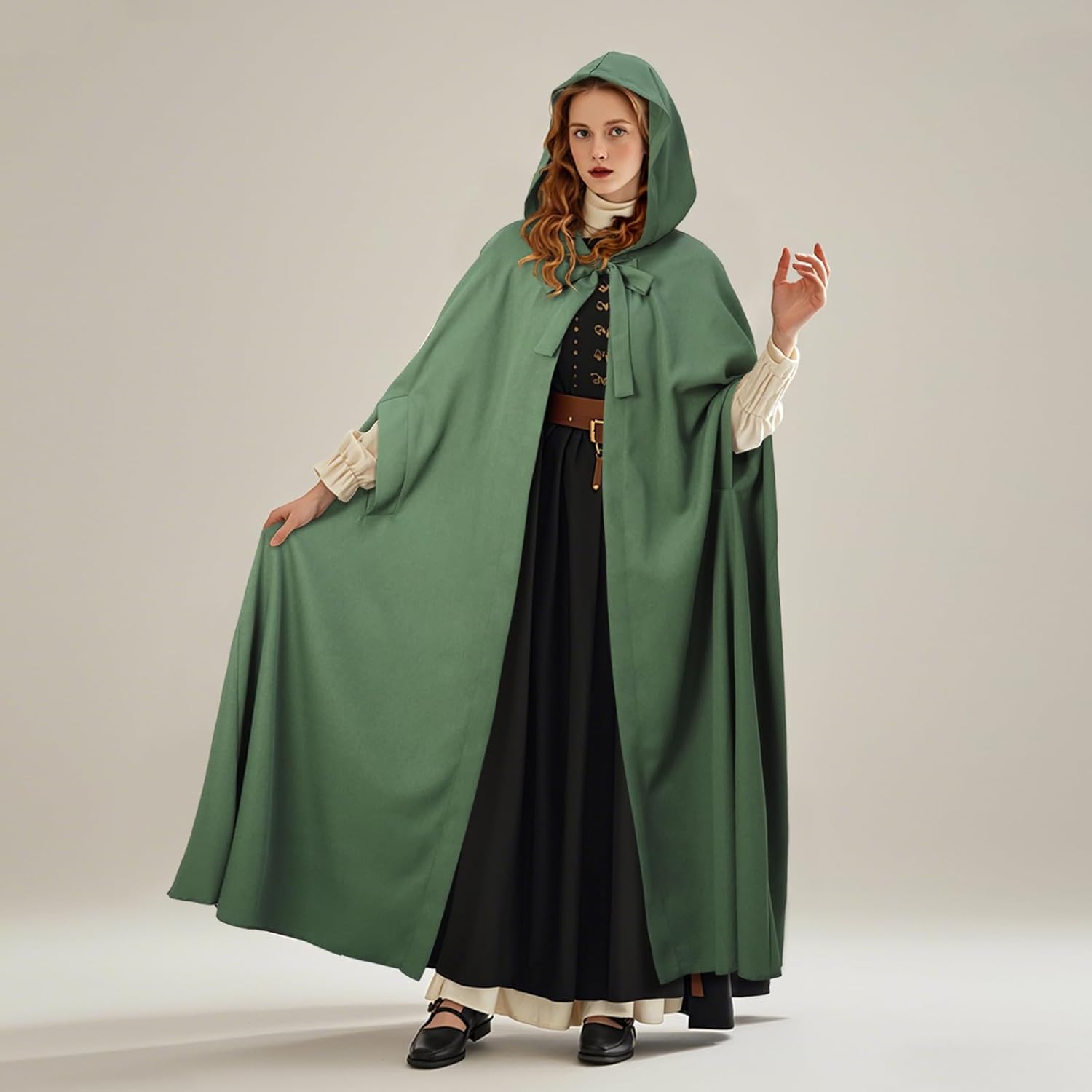 Renaissance Hooded Medieval Cloak Victorian Wizard Witch Cosplay Hobbit Cape for Women Halloween Costume - Image 4