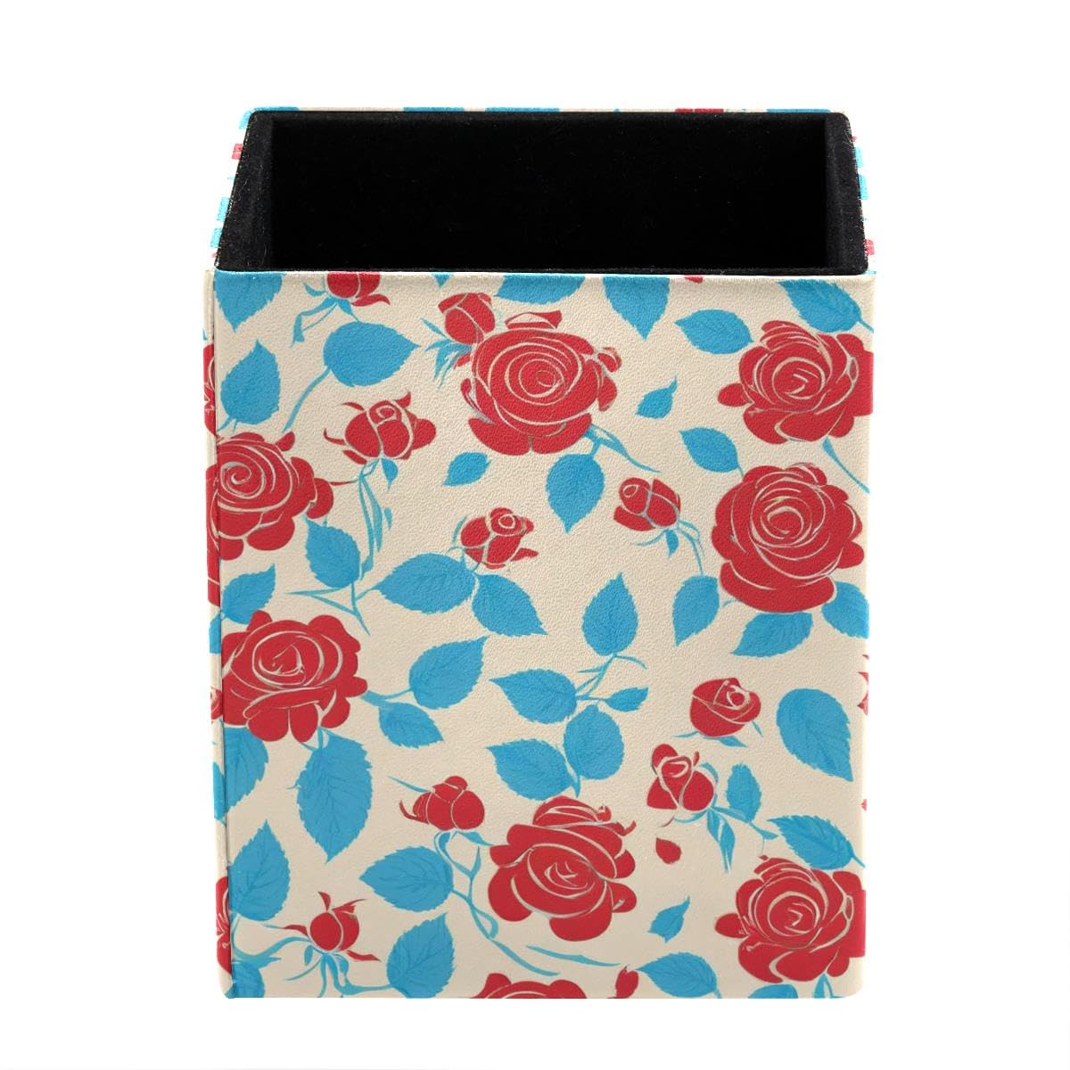 HEOEH Roses Pen Holder Pen Pot, Square Pencil Cup for Desk