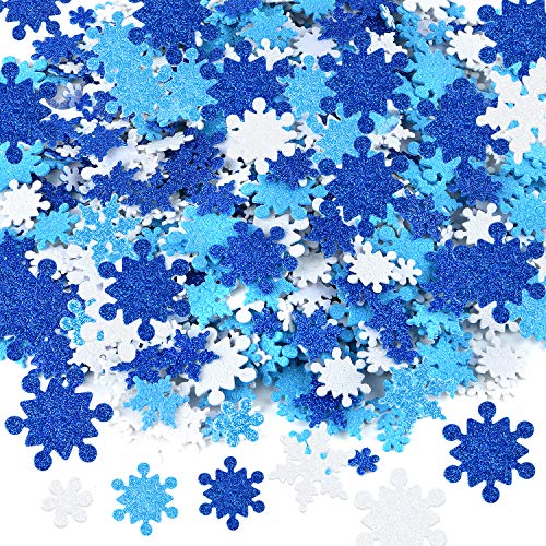 Coopay 600Pcs Glitter Snowflake Foam Stickers Self-Adhesive Snowflake Stickers Decals for Christmas Decoration DIY Craft Projects Assorted Color and Sizes