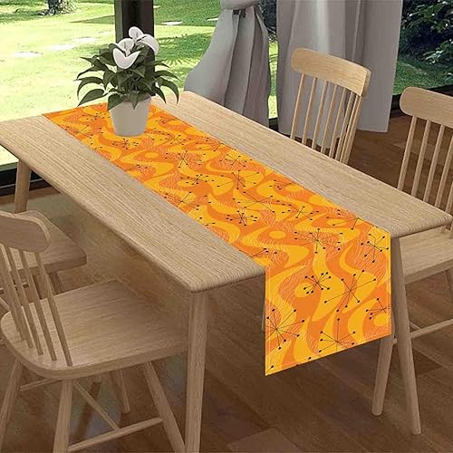 Miniatura 2 de 70s Table Runner, Retro Orange Wave Mid Century Atomic Print Abstract Hippie Coffee Table Center Decor for Home Kitchen Dining Patio Holiday Party