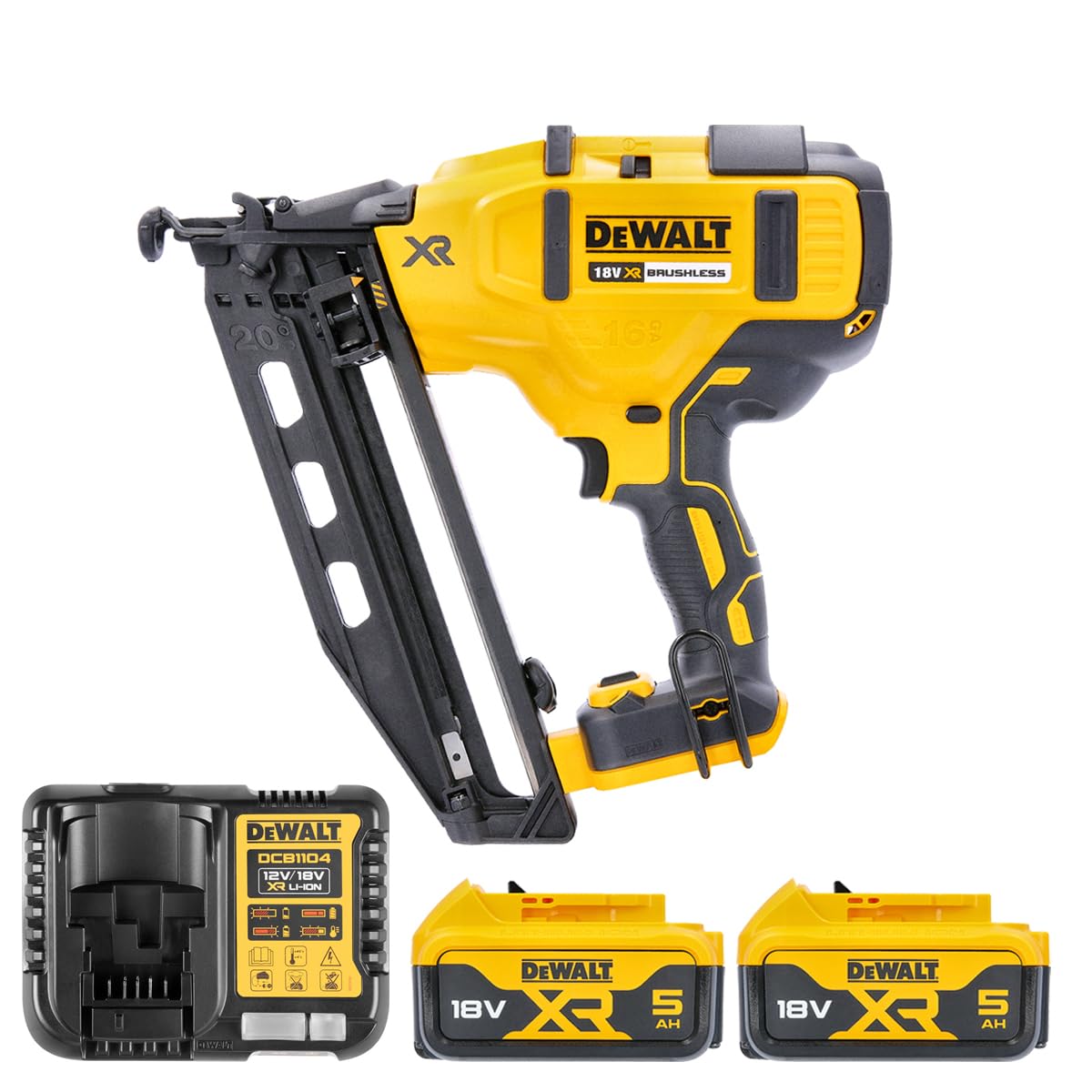 Dewalt Dcn660n 18V Brushless Second Fix Nailer With 2 X 5.0Ah Dcb184 Batteries & Dcb115 Charger