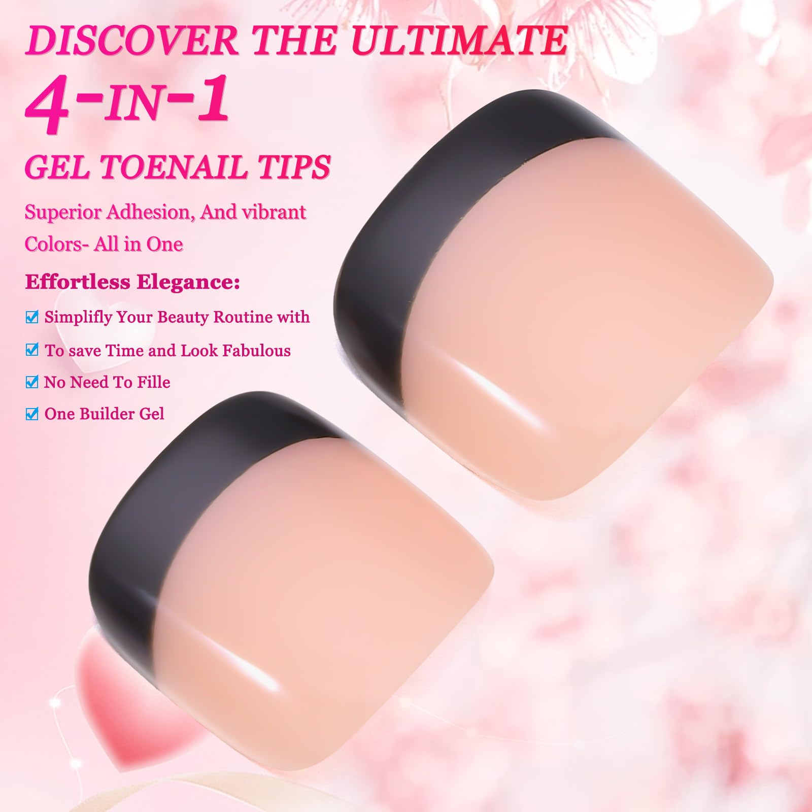 French Tips Gel Nail Tips, 240PCS Glossy Black-Light Bronze French Press on Toe Nail Pre-applied with a Tip Primer and Base Coat, 15 Size Soft Gel Fake Nails for Nail Extension Home DIY