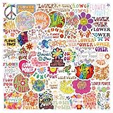 61PCS Flower Power Hippie Cute Cartoon Peace Love Waterproof Vinyl Stickers for Kids Girls Boys Teens Adults for Water Bottles Laptop Suitcase for Birthday Party Supplies Halloween Decoration Favors