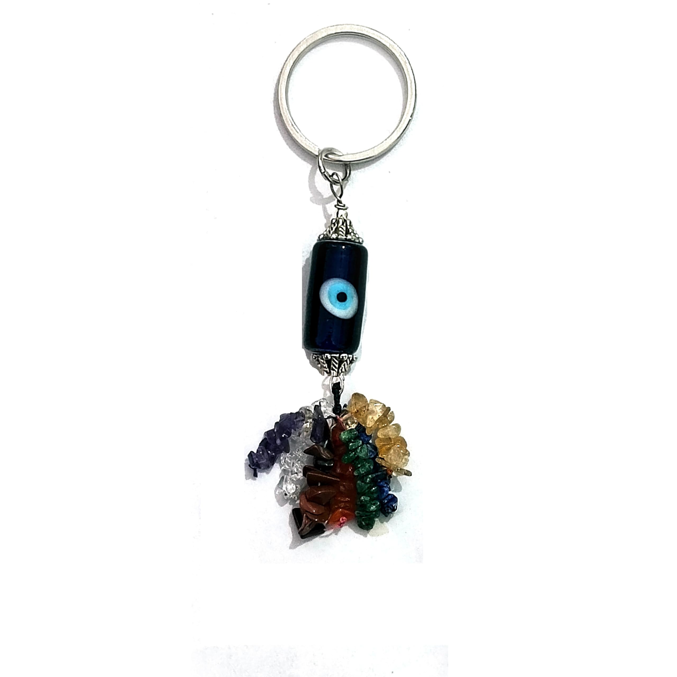 astroghar Evil Eye With Natural Chakra Chips Crystals Key Chain Key Ring-picture-26