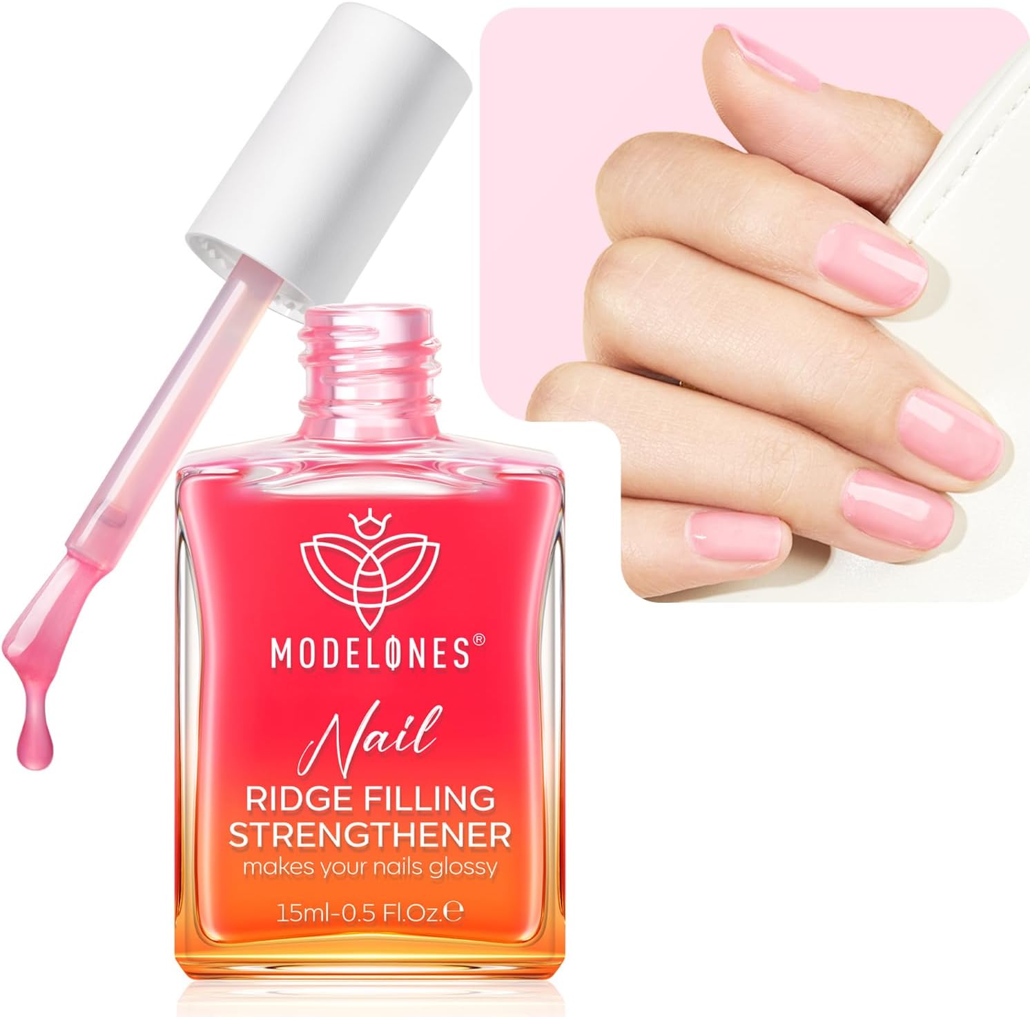 Modelones Nail Hardener Extra Strong 8in1, Nagelverzorgingsproducten, Nagelverharder voor broze nagels, Groefvuller, Nagelreparatie, Formules voor nagelgroei, Nagelversterker, Nagelolie,Basislaag 15ML
