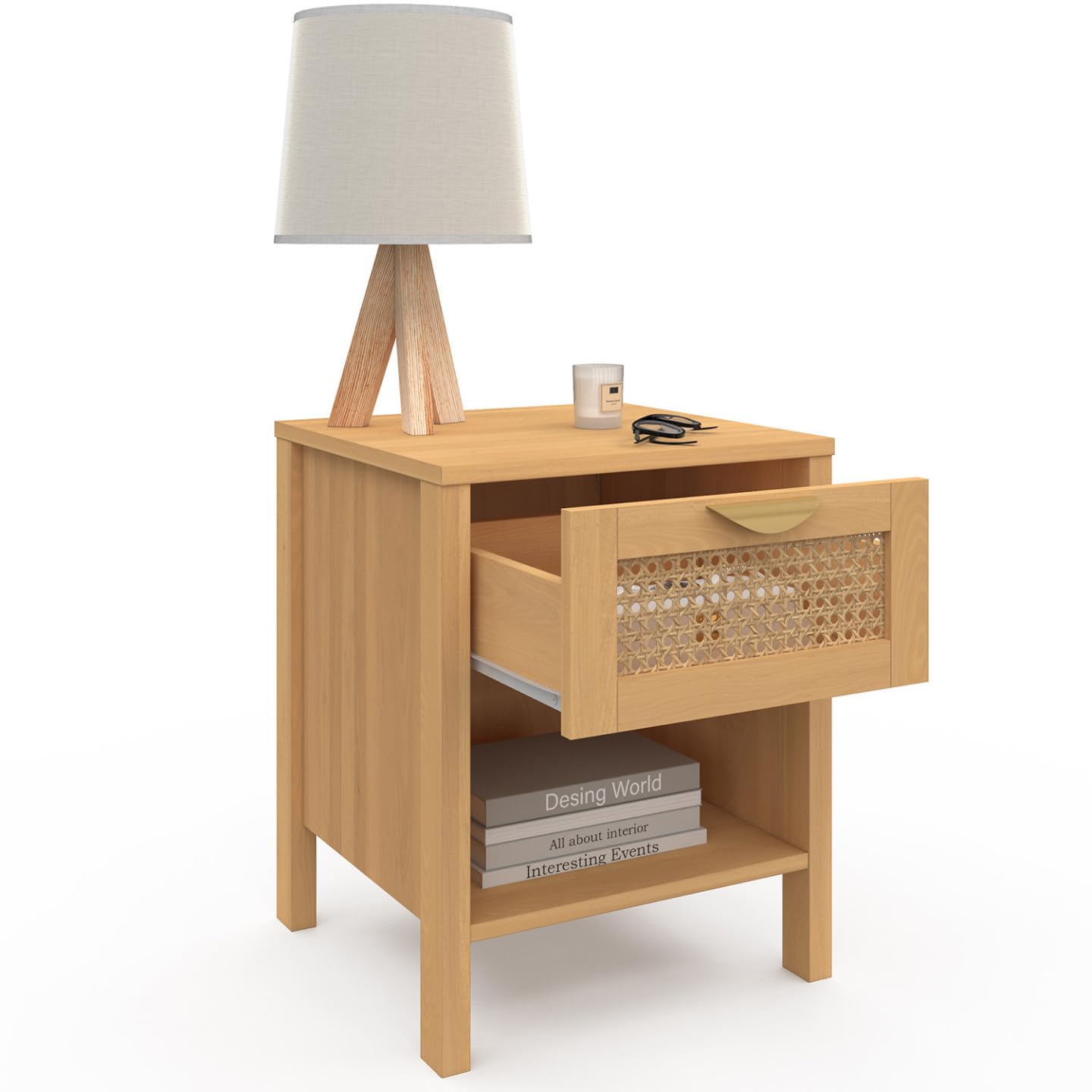 IDMarket - Lot de 2 Tables de Chevet EDHEN 1 tiroir avec Niche cannage et Bois