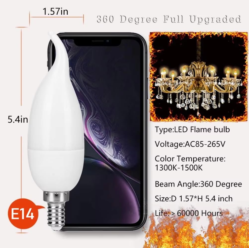 6Pcs E14 LED Simulato Fiamma Lampadine 85-265V Lampada di Mais Sfarfallio LED Candela Luce Fiamma Dinamica Effetto Fiamma per La Luce Domestica