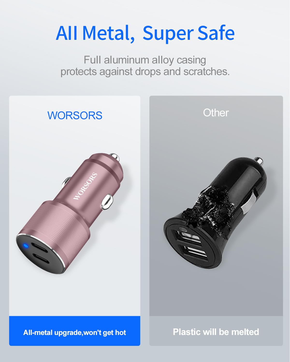 Caricabatteria da auto Dual USB C da 45 W, ricarica super veloce da 90 W, completamente in metallo, 12 V, adattatore per accendisigari per iPhone 17 Pro Max/16/15/iPad, Samsung Galaxy S26+/S25