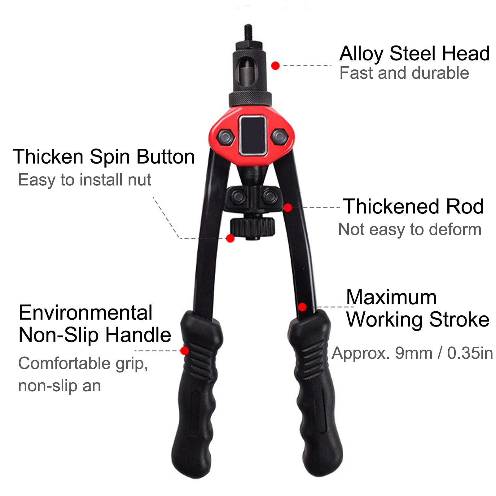 Cocoarm Pistola para Tuercas Remachadoras Herramienta de Remachado Manual de Acero Inoxidable con Puntas M3 M4 M5 M6 M8 de 9 Mm Palanca de 25 a 1 para Fijación de Tuberías de Chapa de Metal