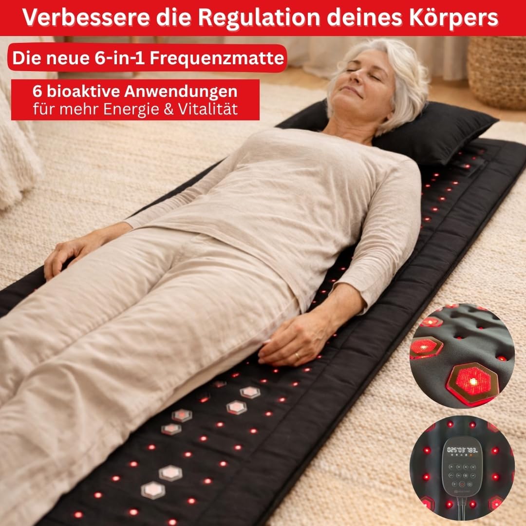 Helix Comfort mata do terapii światłem czerwonym, terapia polem magnetycznym, mata na podczerwień, 660 nm i 850 nm, światło biofotonowe, jony ujemne, rezonans Schumanna, optymalizuje procesy