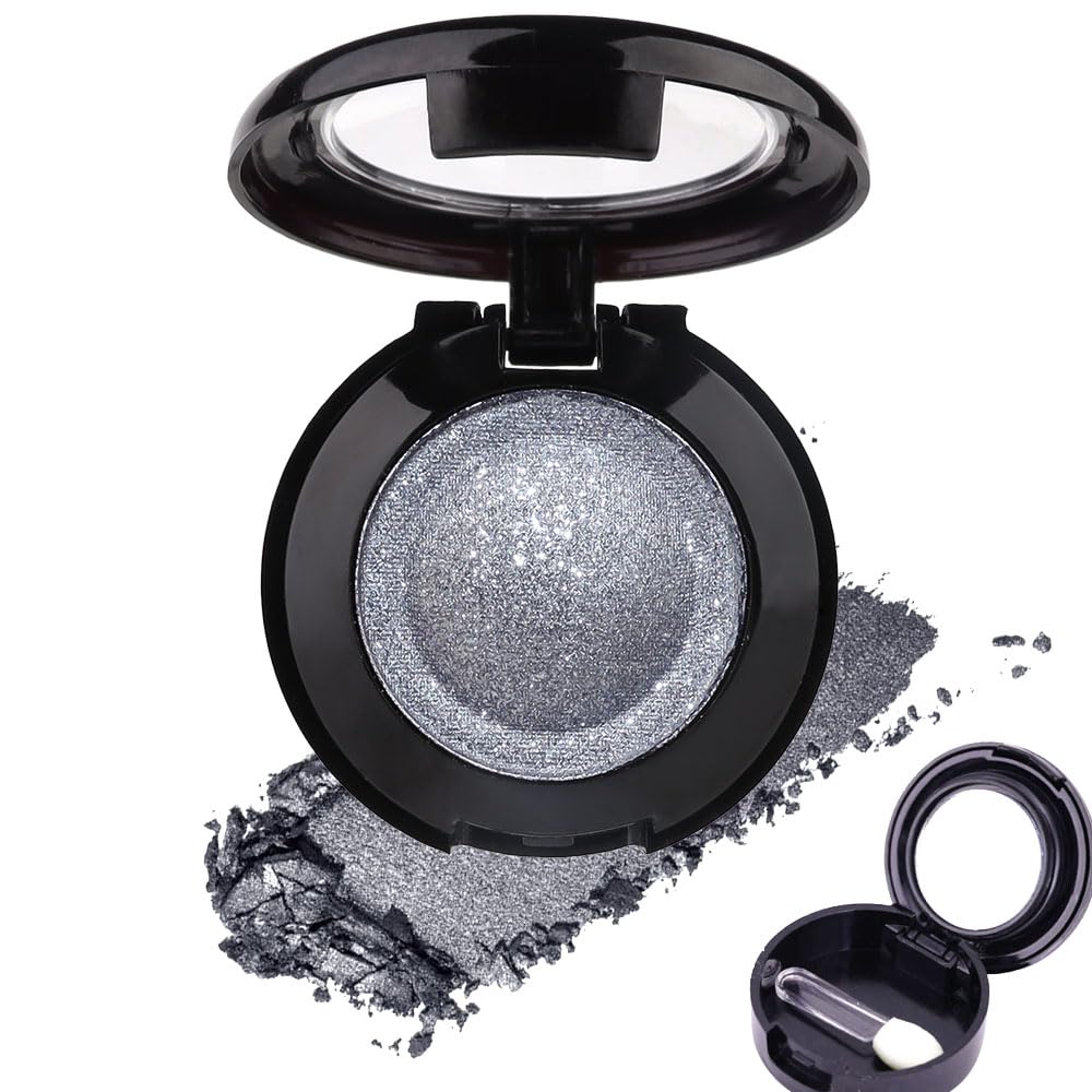 Single Silver Gray Matte Shimmer Eyeshadow,Bright High Pigment Intense Monochrome Eye Shadow,Comes With Eyeshadow Brush and Mirror,24 Hour Eye Makeup Longwear Waterproof,Blendable