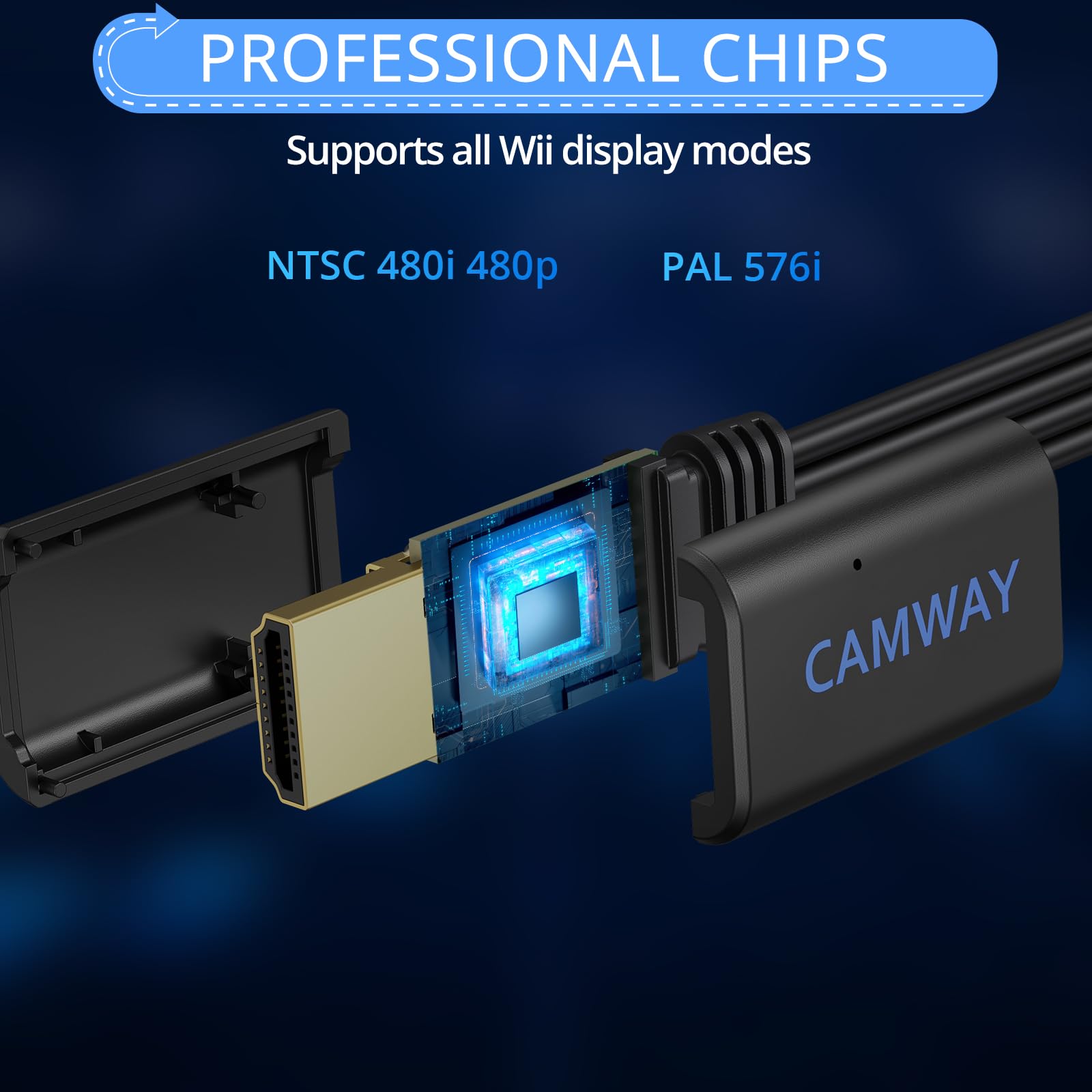 CAMWAY Konwerter Wii na HDMI 1080P/720P z kablem 150 cm, obsługuje NTSC 480i/480p, Pal 576i, Wii na HDMI do telewizora HDTV i monitora, Plug i Paly, kolor czarny