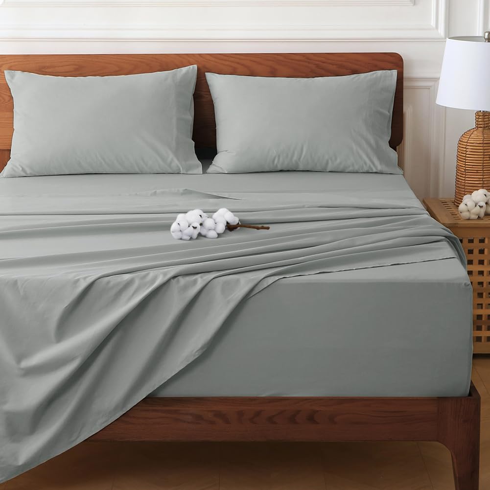 HYPREST Extra Deep Pocket King Sheet Sets Fits 18"-24" in Deep Mattress -100% Cotton King Sheet Set,Light Grey Sheets Soft Wrinkle Free Cooling Sheet Sets for King Bed Deep Pocket