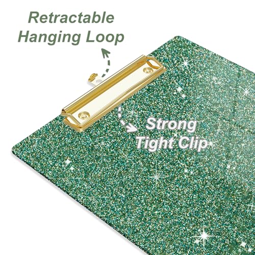 Image of Acrylic Confetti Clipboards, Sparkly Clip Board with Low Profile Gold Clip, Designed for Classroom School and Office Use, A4 Letter Size 9 x 12.5 in, Green