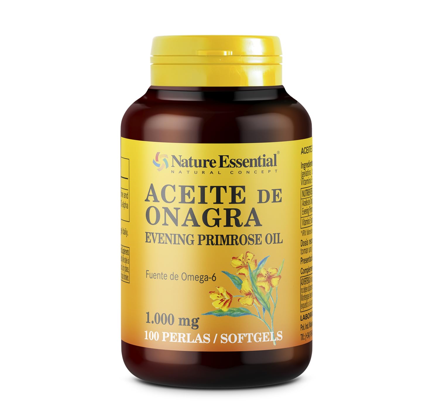 Nature Essential | Pastillas de Aceite de Onagra 1000mg | 100 Perlas | Bienestar Menstrual | 10% GLA | Omega 3, 6, 9 | Vitamina E