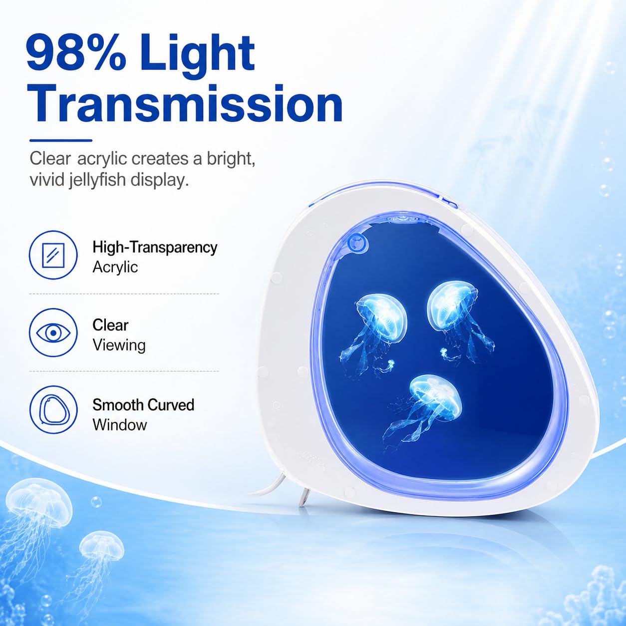 TsoLay Acuario para Medusas de Escritorio 4L, Kit de Pecera Inteligente con Luces LED de Colores, Acrílico Ultra Claro, Bomba de Olas Silenciosa, Control Táctil para Medusas Pequeñas y Peces Betta