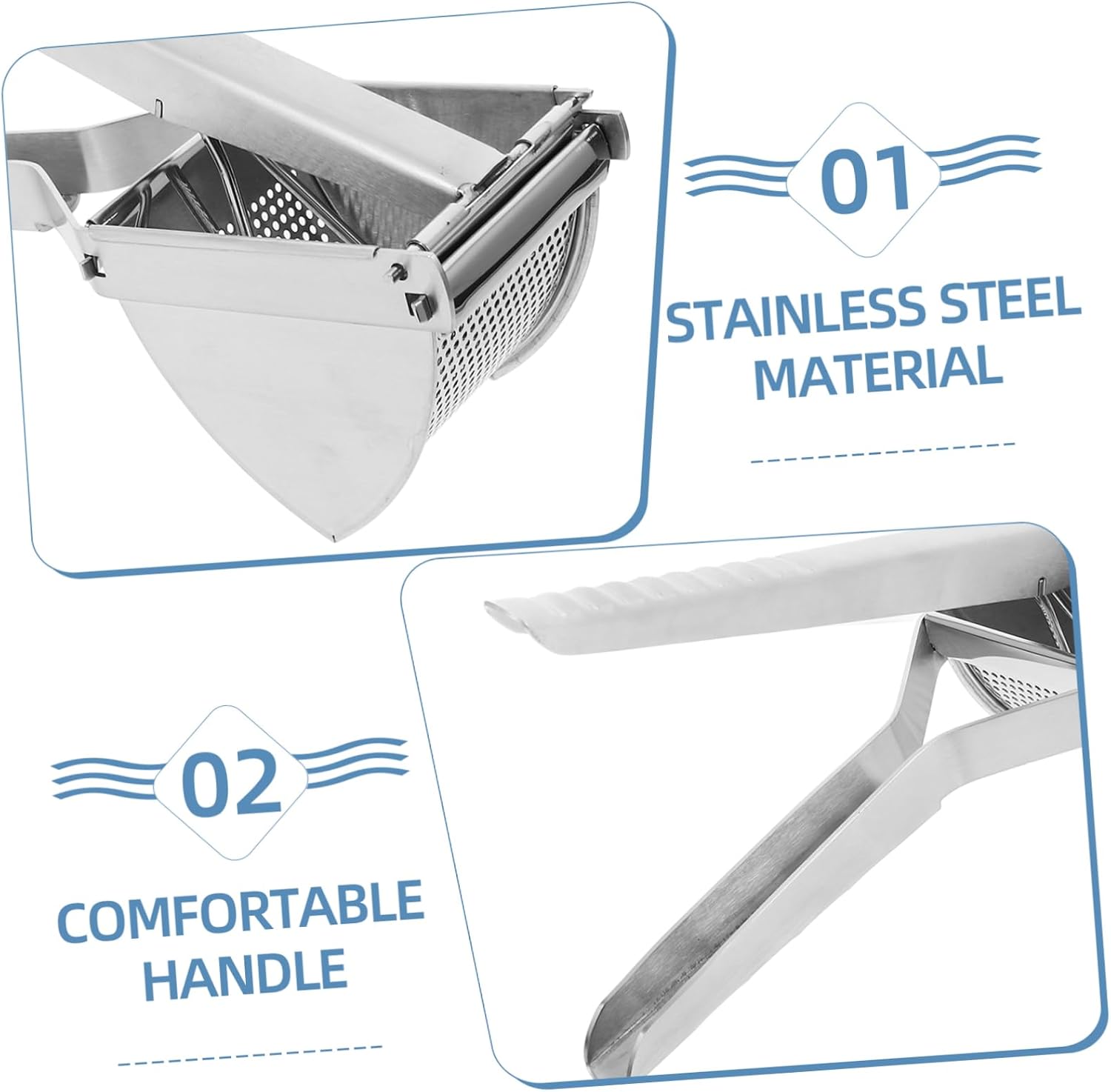 VALICLUD Effortless Cooking Stainless Steel Potato Masher Ricer and Garlic Press Tool Compact Design for Easy Storage