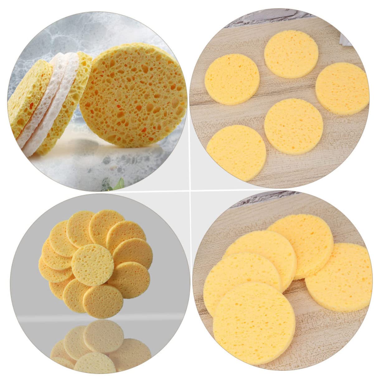 Kosmetikquaste Gelb, Abgerundet, Zellulose Schwamm | Make Up Werkzeug, Natürliche Wirkung, Spart Puder, 100 Stück Packung für Zuhause und Salon