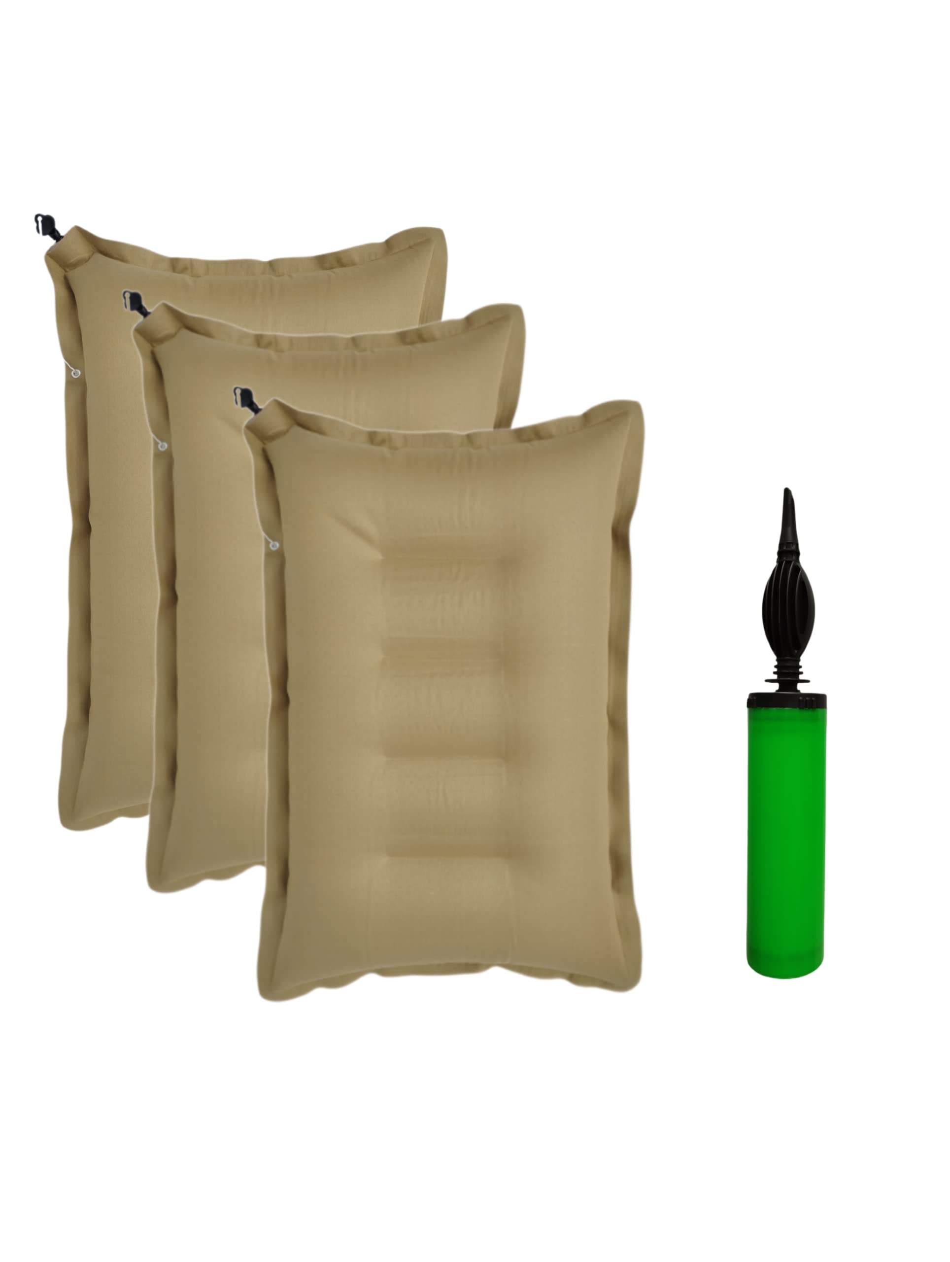 Shivam Sleeping Inflatable Air Pillow Headrest | Soft Comfort Ultralight Portable Neck Pillow | Plane Flight Bus and Office for Men and Women with Air Pump | Biege Color (Pack of 3)