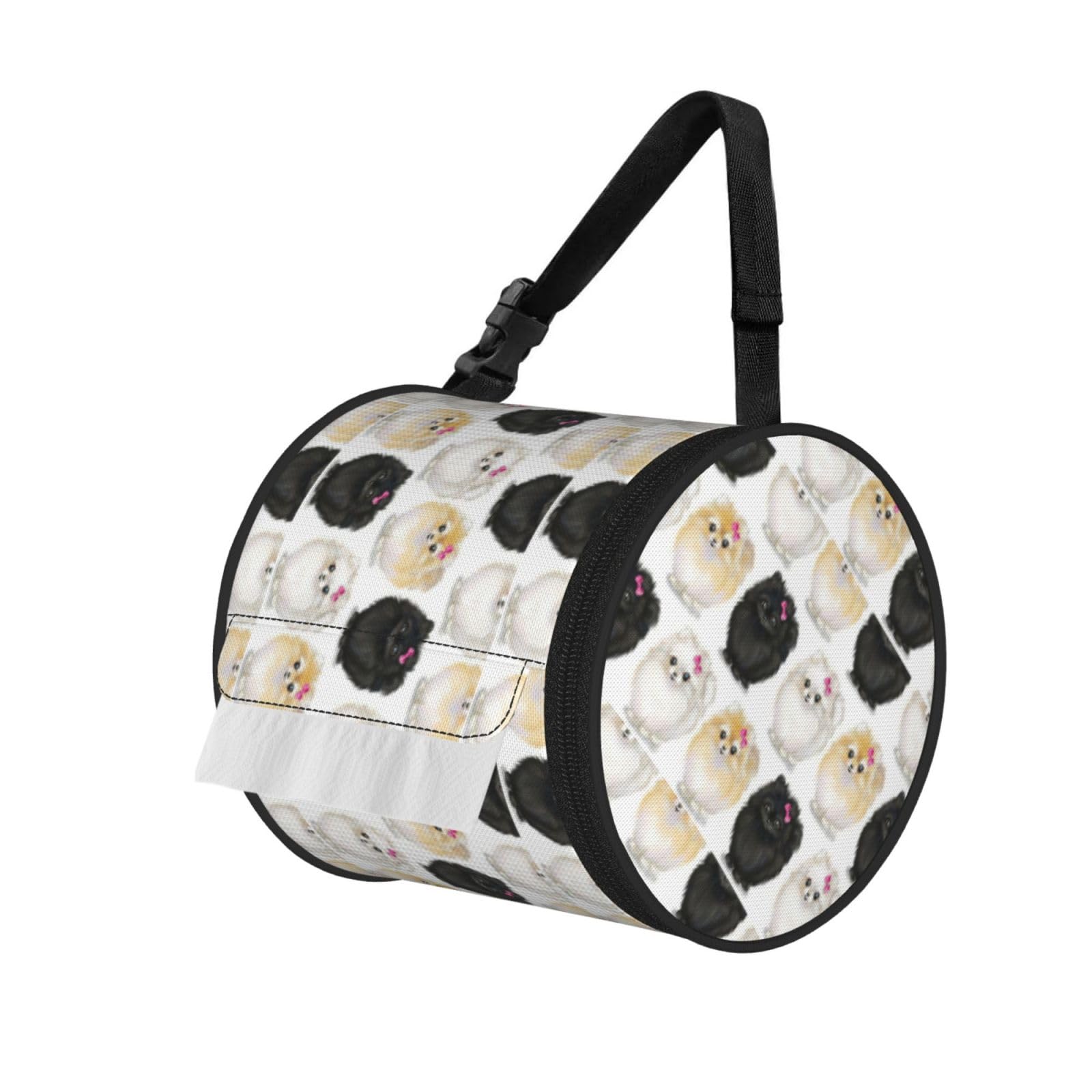 Pomeranians Pattern Printed Roll Paper Carrier Bag, Foldable Oxford Cloth Tissue Case for Camping Hiking Backpack