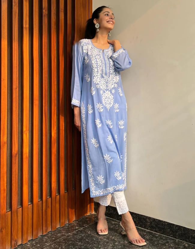 Image of ANNI DESIGNER Women's Cotton Blend Floral Straight Kurta