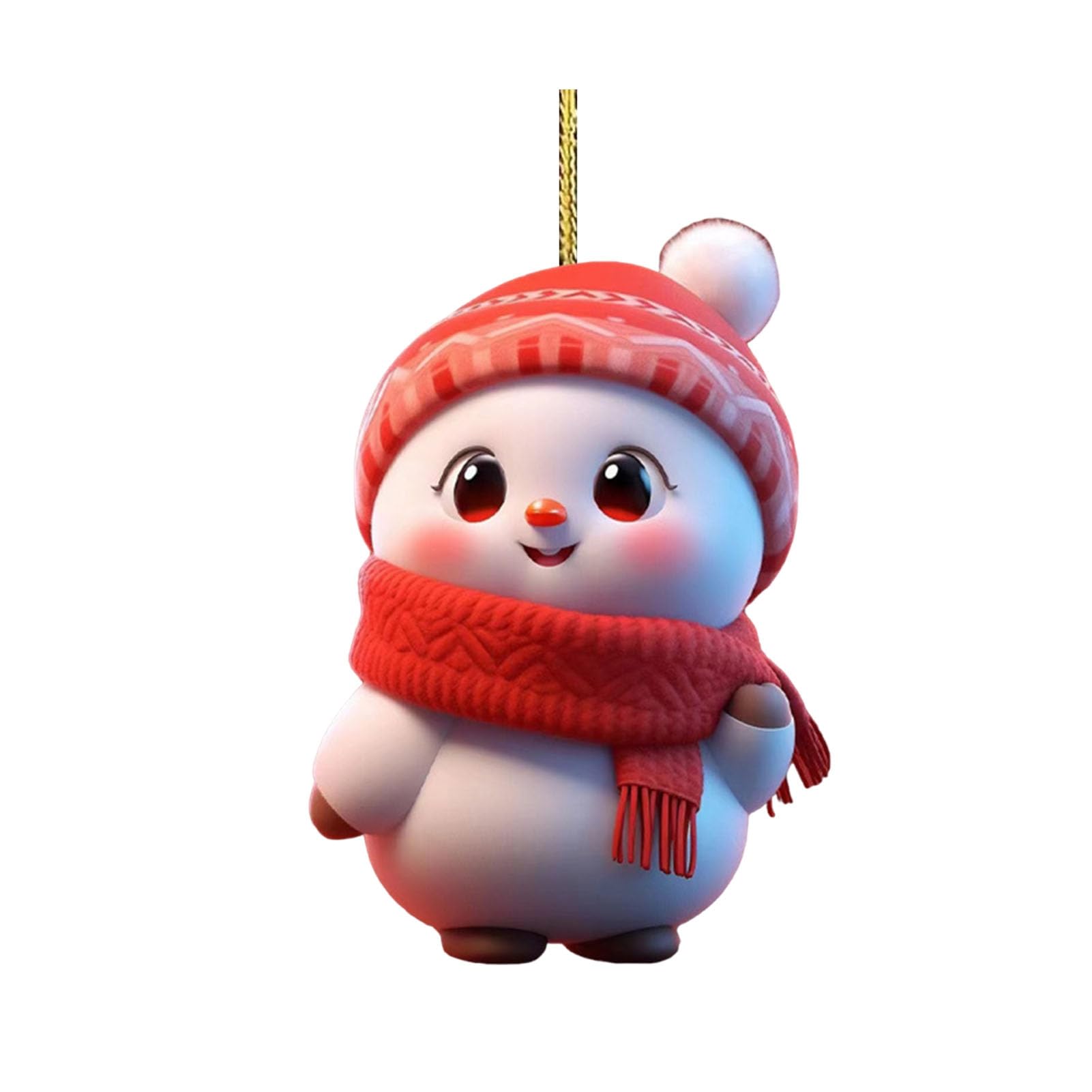Christmas Ornament 2D Cartoon Snowman Shape Hanging Decoration with Lanyard Festive Atmosphere Christmas Decor for Tree F
