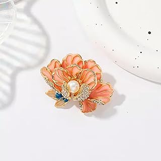Broche con Colgante de Flor de peonía y Perla de Cristal para Mujer, joyería, Ramillete, alfiler para Solapa, Color Rosa champán