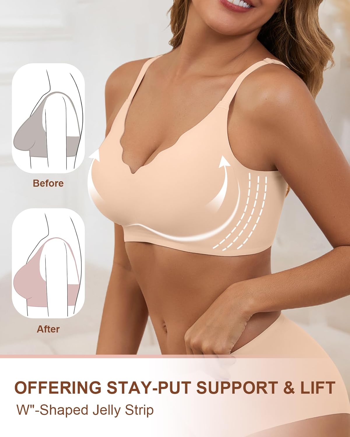 Womens Wireless Bras Push Up Bralette Supportive Everyday Bras Seamless Full Coverage Comfort T-Shirt Bra - Image 3
