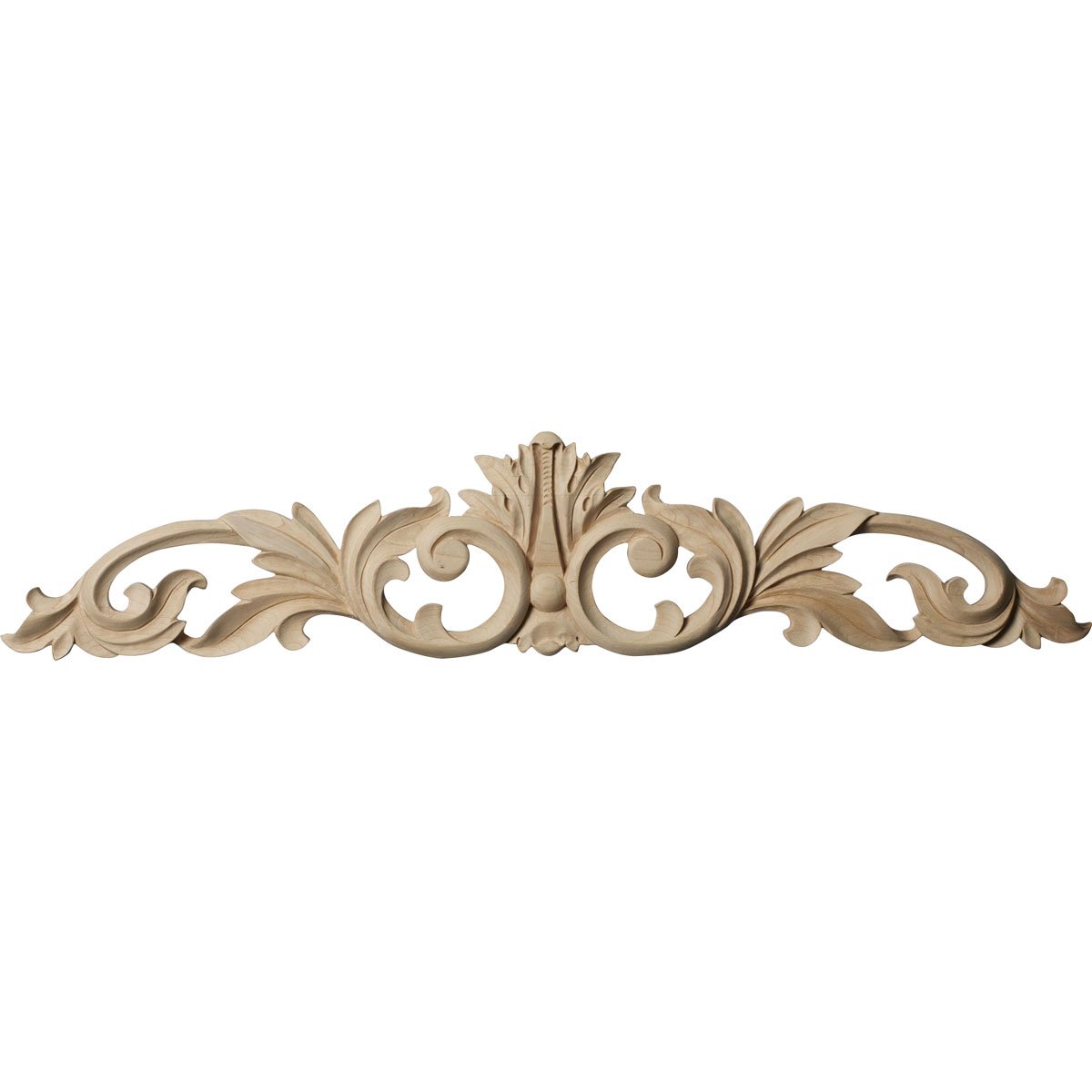 Ekena Millwork ONL24X05X01LFLW Medium Green Leaf Center with Scrolls, 24 3/4-Inch x 5 1/8-Inch x 3/4-Inch, Lindenwood