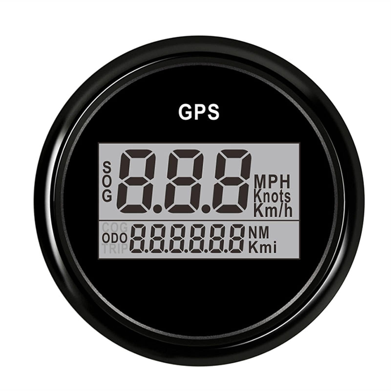 Przyrządy 2 '' 52 mm wodoodporny cyfrowy GPS. Prędkościomierz Promieniomierz do łodzi samochodowej z podświetleniem 1 2V / 24V. Wskaźnik prędkości samochodu. GPS. Antena LCD (Color : Black)