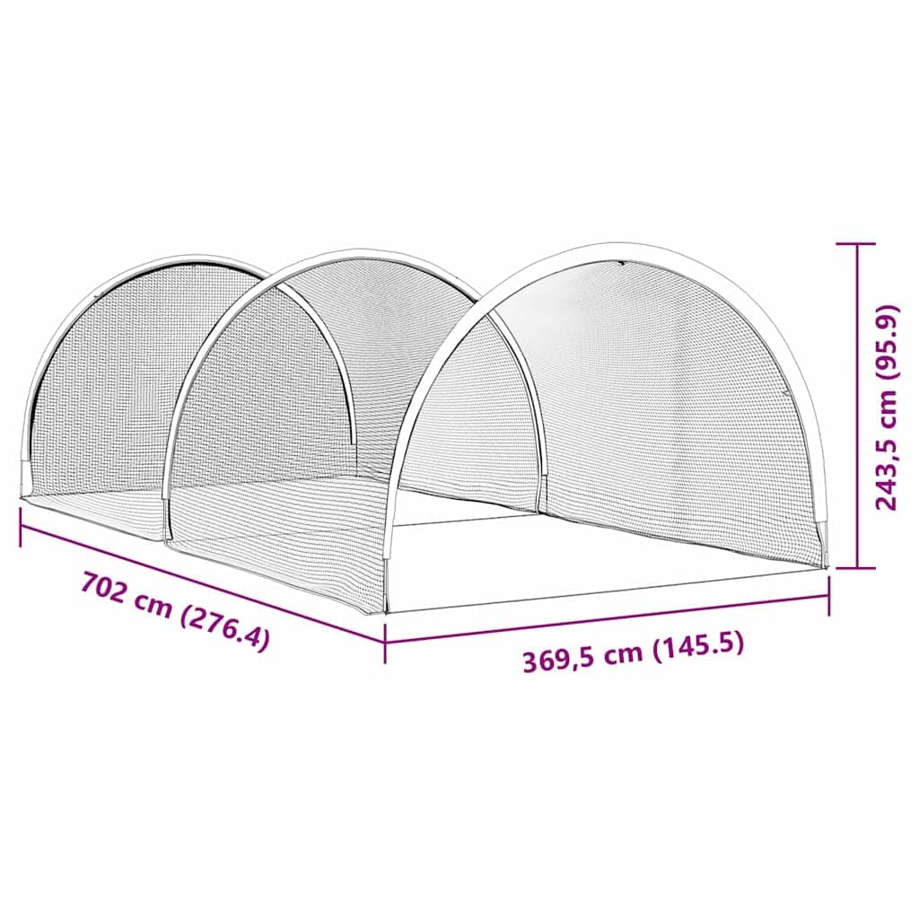 Baseball Softball Käfig 702 x 369,5 x 243,5 cm Polyester Schwarz Robustes Outdoor Trainingszubehör für Teamsport Freizeit und Training für Kinder Erwachsene Anfänger Profis
